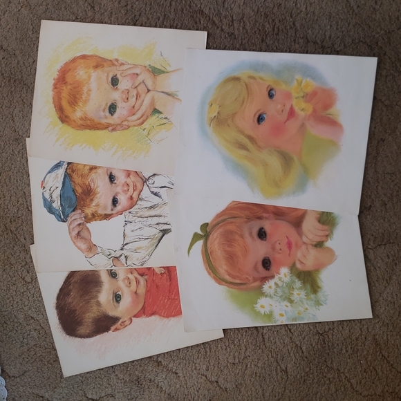 Set of 5 Vintage Northern Tissue Frances Hook American Beauty Girl/Boy Prints
